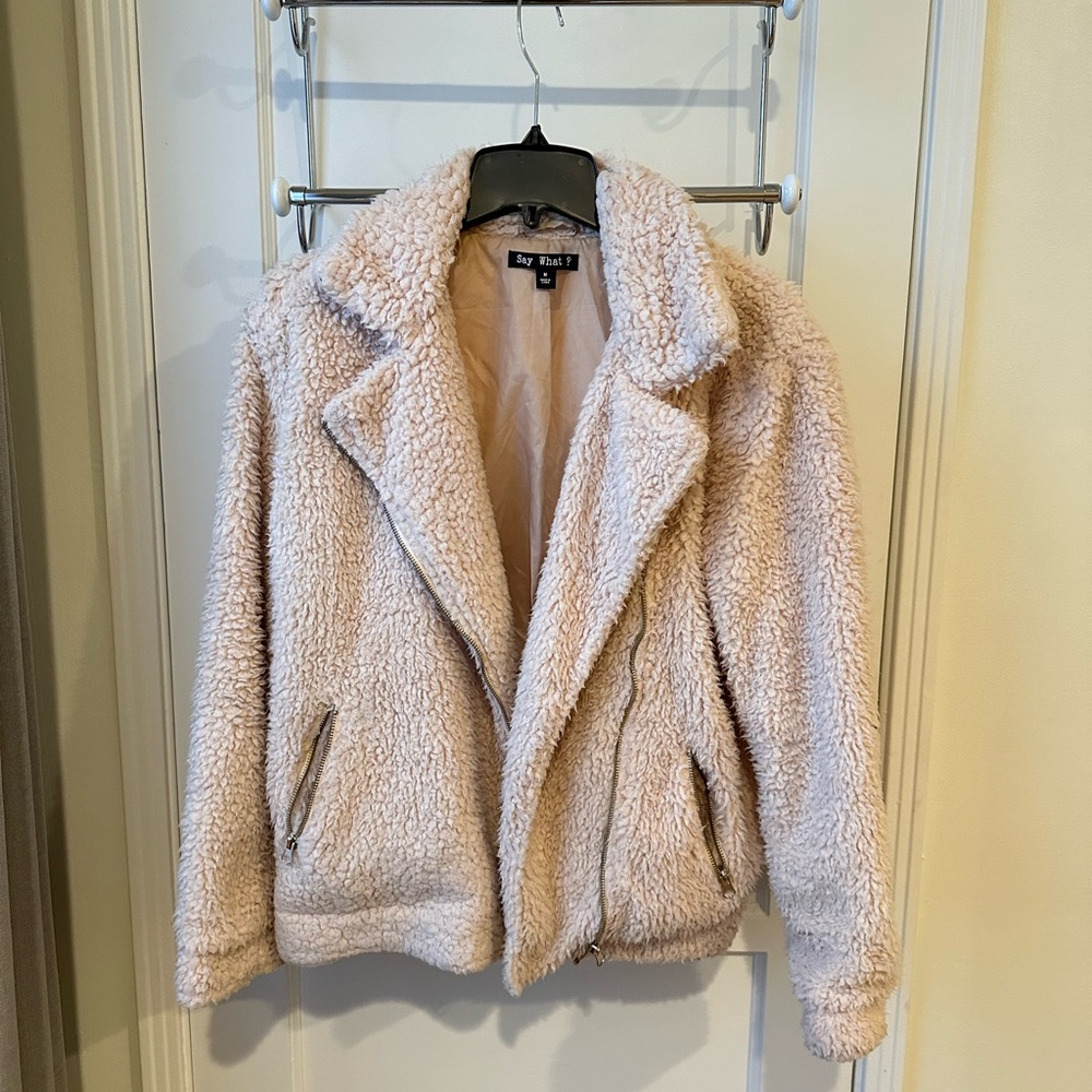 NWOT PRINCESS POLLY Beige Sherpa Teddy Jacket, Size M, New Without Tags